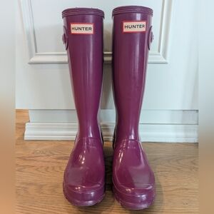 Hunter Big Kids Original Gloss Rain Boots - Boys 4 - Girls 5 - Plum Purple